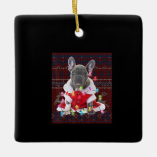 French Bulldog Christmas Lights Ugly Sweater Dog Keramikornament