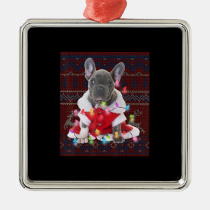 French Bulldog Christmas Lights Ugly Sweater Dog Ornament Aus Metall