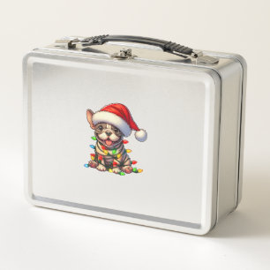 French Bulldog Christmas Lights Weihnachtsmannmütz Metall Brotdose