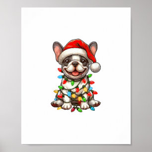 French Bulldog Christmas Lights Weihnachtsmannmütz Poster