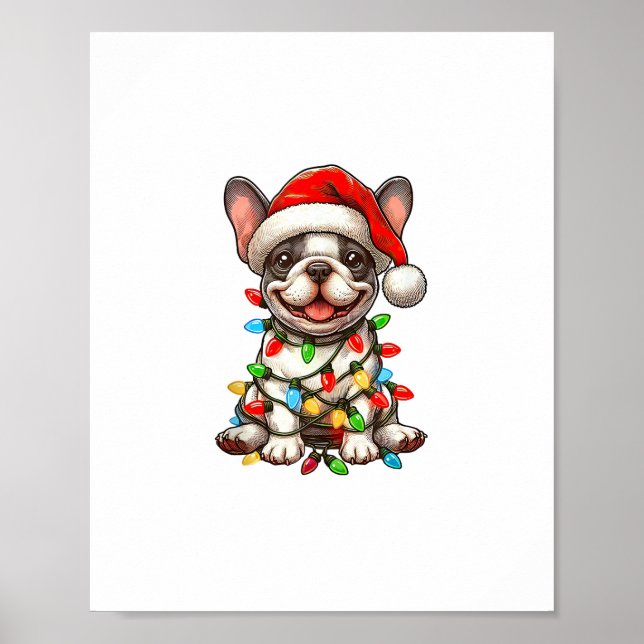 French Bulldog Christmas Lights Weihnachtsmannmütz Poster (Vorne)