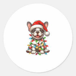 French Bulldog Christmas Lights Weihnachtsmannmütz Runder Aufkleber