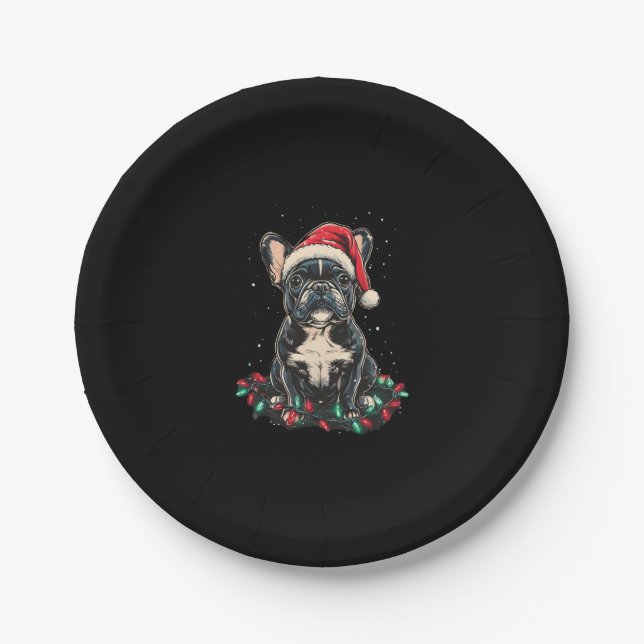French Bulldog Christmas Lights Xmas Dogs Gifts Me Pappteller (Vorderseite)