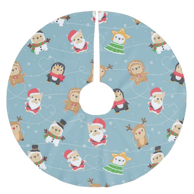 French Bulldog Christmas Pattern Polyester Weihnachtsbaumdecke (Vorderseite)