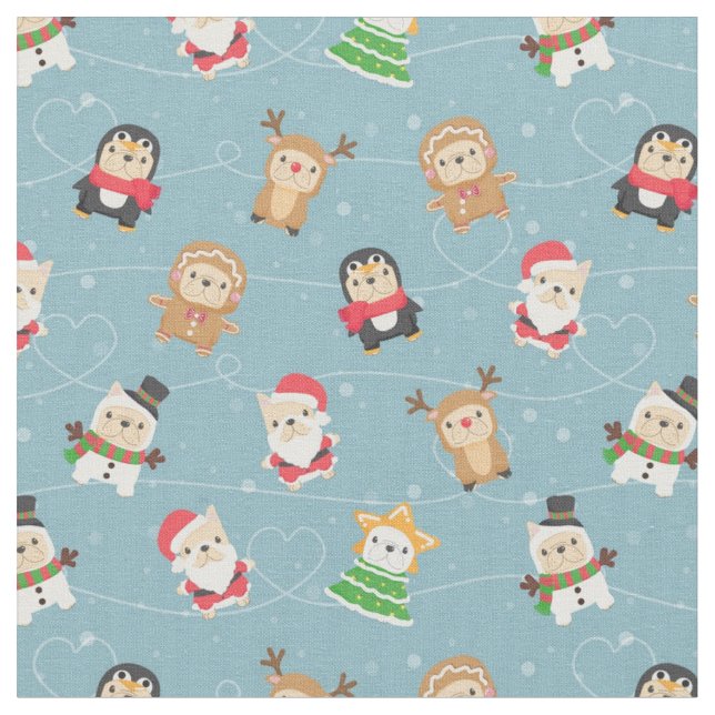 French Bulldog Christmas Pattern Stoff (Nahaufnahme)