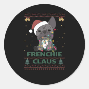 French Bulldog Christmas pun FRENCHIE CLAUS Runder Aufkleber
