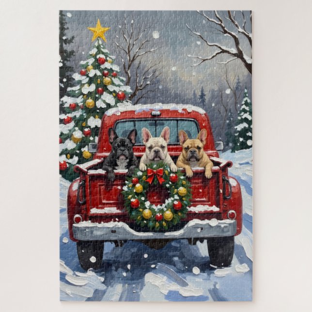 French Bulldog Christmas Red Truck Holiday Puzzle (Vertikal)