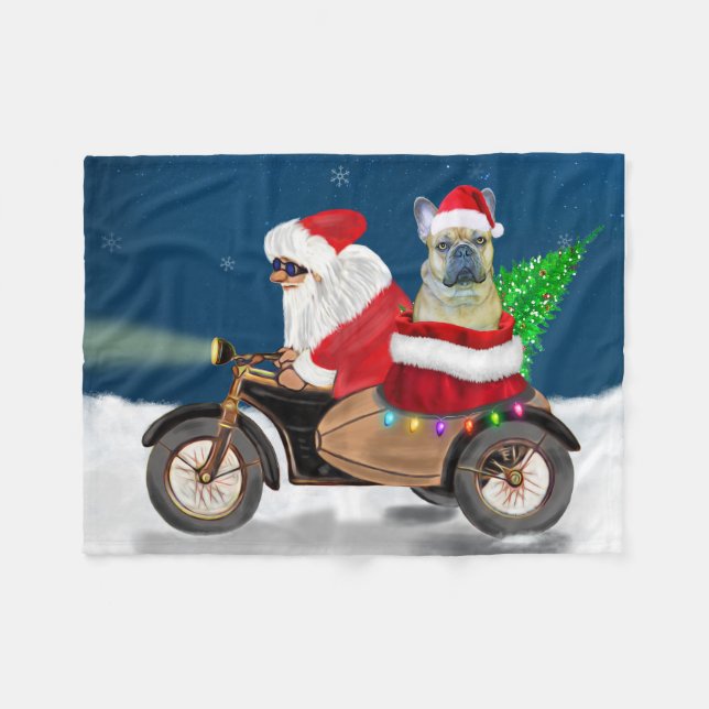 French Bulldog Christmas Santa Claus Fleecedecke (Vorderseite (Horizontal))