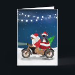 French Bulldog Christmas Santa Claus Karte<br><div class="desc">Ein Weihnachtsmann,  der mit dem Fahrrad Weihnachtsbaum und den französischen Bulldog als Geschenk liefert,  ist ein ideales Weihnachtsgeschenk für jemanden,  der diesen Hund züchtet.</div>