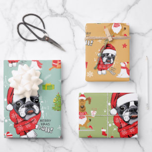 French Bulldog Christmas Santa Wrapping Paper Shee Geschenkpapier Set