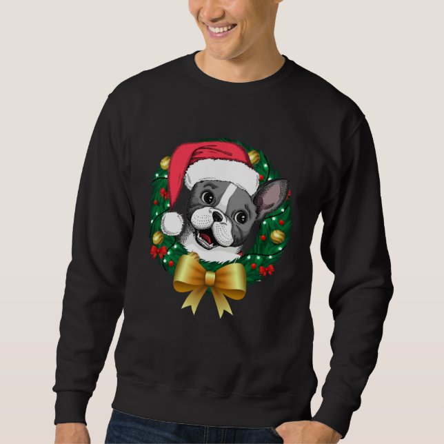 French Bulldog Christmas  Santa Xmas Wreath Tree Sweatshirt (Vorderseite)