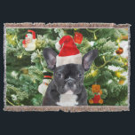 French Bulldog Christmas Tree Ornaments Snowman Decke<br><div class="desc">Niedlicher französischer Bulldog mit Weihnachtsbaumschmuck Schneemann im Hintergrund Foto Koblenz</div>