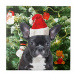 French Bulldog Christmas Tree Ornaments Snowman Fliese<br><div class="desc">Niedlicher französischer Bulldogge mit Weihnachtsbaumschmuck Snow Man im Hintergrund.</div>