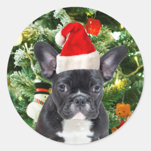French Bulldog Christmas Tree Ornaments Snowman Runder Aufkleber