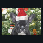 French Bulldog Christmas Tree Ornaments Snowman Stofftischset<br><div class="desc">Niedlicher französischer Bulldogge mit Weihnachtsbaumschmuck Snow Man im Hintergrund.</div>