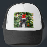 French Bulldog Christmas Tree Ornaments Snowman Truckerkappe<br><div class="desc">Niedlicher französischer Bulldogge mit Weihnachtsbaumschmuck Snow Man im Hintergrund.</div>