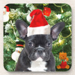 French Bulldog Christmas Tree Ornaments Snowman Untersetzer<br><div class="desc">Niedlicher französischer Bulldogge mit Weihnachtsbaumschmuck Snow Man im Hintergrund.</div>