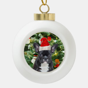 French Bulldog Christmas Tree Snowman Keramik Kugel-Ornament