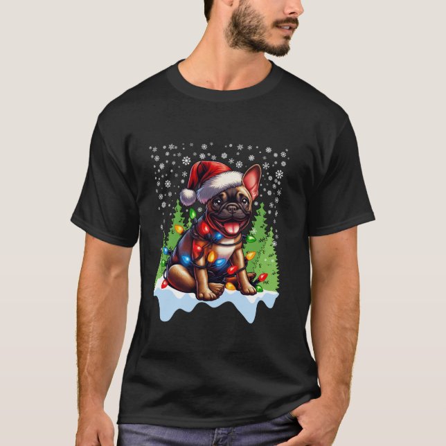 French Bulldog Christmas Weihnachtsmannmütze Light T-Shirt (Vorderseite)