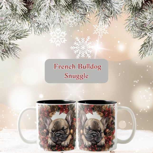 French Bulldog Christmas Wreath Zweifarbige Tasse (Cute French Bulldog Christmas Mug)
