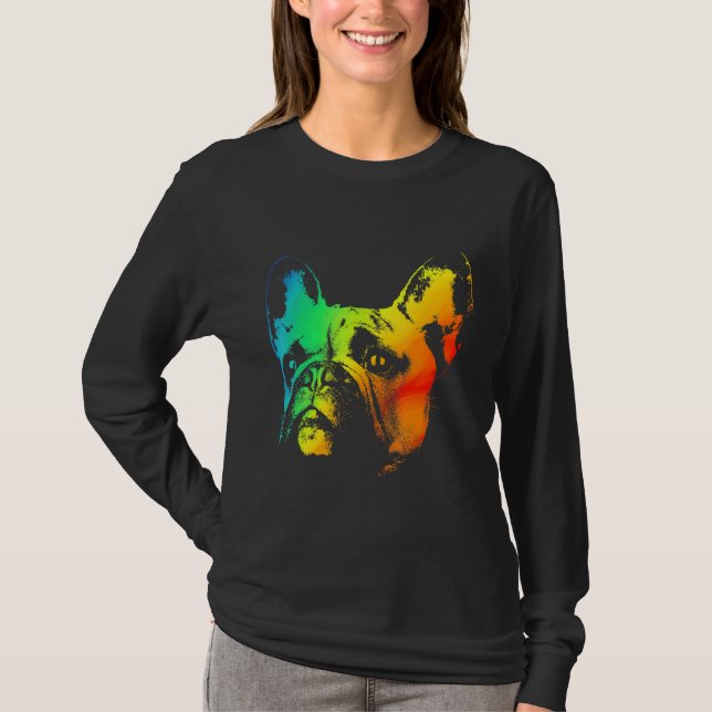 French Bulldog Colorful Rainbow Retro T-Shirt (Vorderseite)