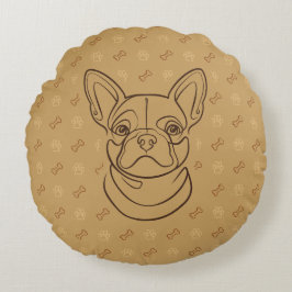 French Bulldog Decorative Line Art Pattern Rundes Kissen