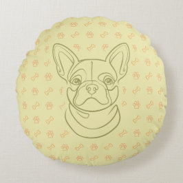 French Bulldog Decorative Line Art Pattern Rundes Kissen