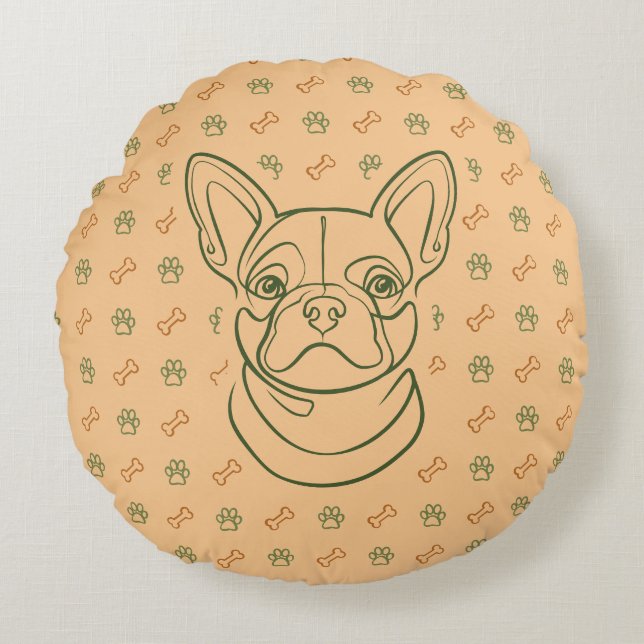 French Bulldog Decorative Line Art Pattern Rundes Kissen (Vorderseite)