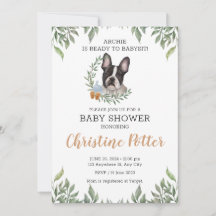 French Bulldog Dog Boy Boho Greenery Baby Shower