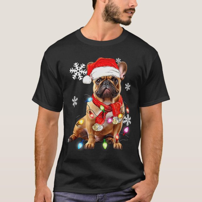 French Bulldog Dog Christmas Light Pajama Pet Xmas T-Shirt (Vorderseite)