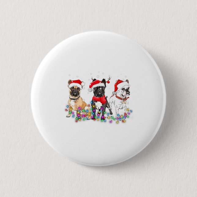 French Bulldog Dog Christmas Lights Cute Pet Match Button (Vorderseite)
