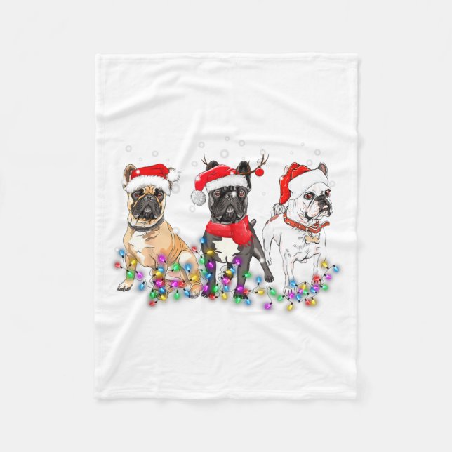 French Bulldog Dog Christmas Lights Cute Pet Match Fleecedecke (Vorderseite)