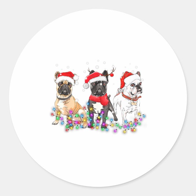 French Bulldog Dog Christmas Lights Cute Pet Match Runder Aufkleber (Vorderseite)
