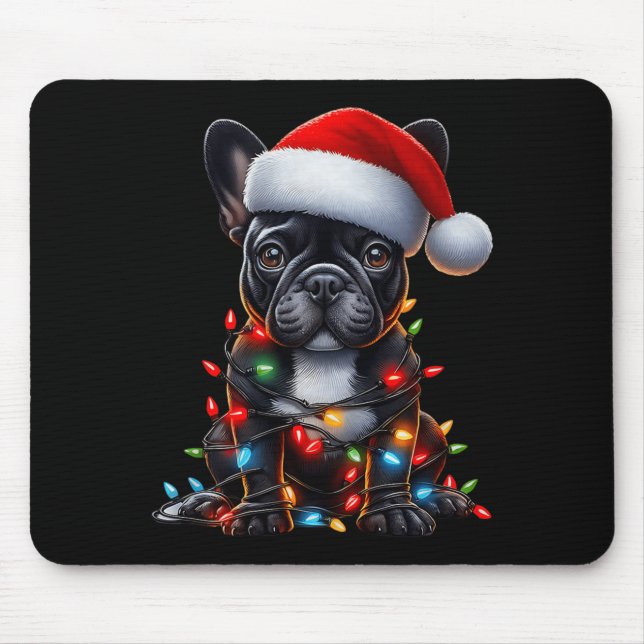 French Bulldog Dog Christmas Lights Santa Hat Dog  Mousepad (Vorne)