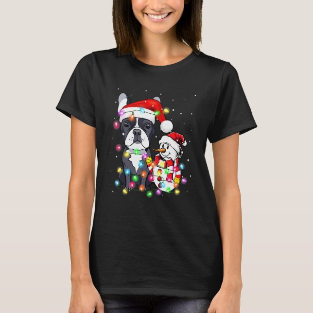 French Bulldog Dog Christmas Snowman Lights Pajama T-Shirt (Vorderseite)