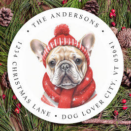 French Bulldog Dog Custom Christmas Rücksendeadres Runder Aufkleber