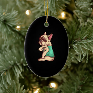 French Bulldog Dog I Love Mom Tattoo Lover Gift Keramik Ornament