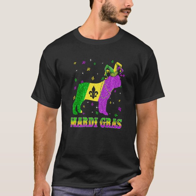 French Bulldog Dog Mardi Gras Carnival Jester Bead T-Shirt (Vorderseite)