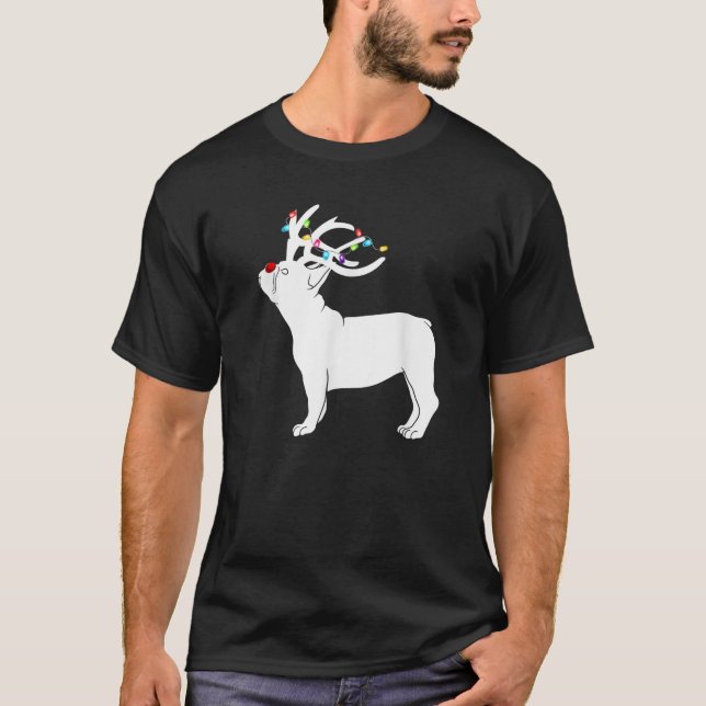 French bulldog Dog Reindeer Lights Plaid Santa Hat T-Shirt (Vorderseite)