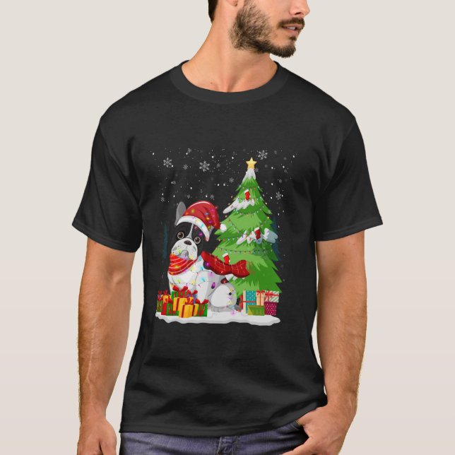 French Bulldog Dog Santa Hat Ugly Christmas Pajama T-Shirt (Vorderseite)