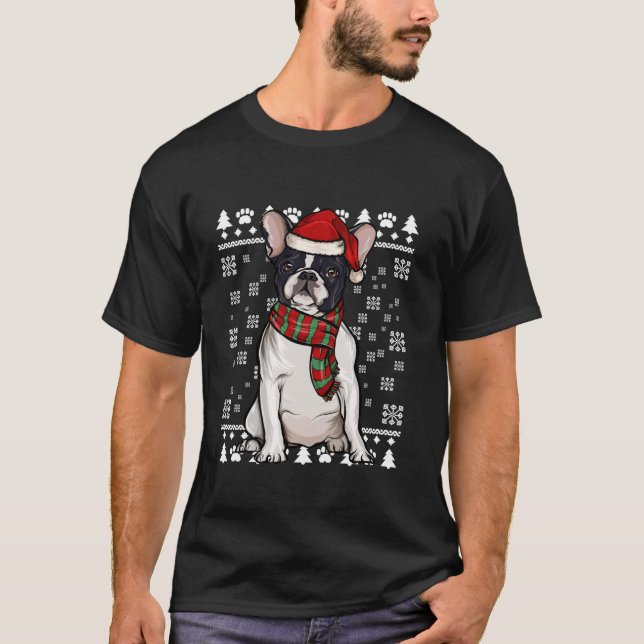 French Bulldog Dog Santa Hat Xmas Ugly Christmas  T-Shirt (Vorderseite)