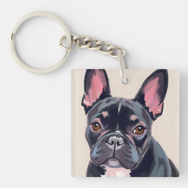 French Bulldog Dog Watercolor Pet Painting Schlüsselanhänger (Vorderseite)
