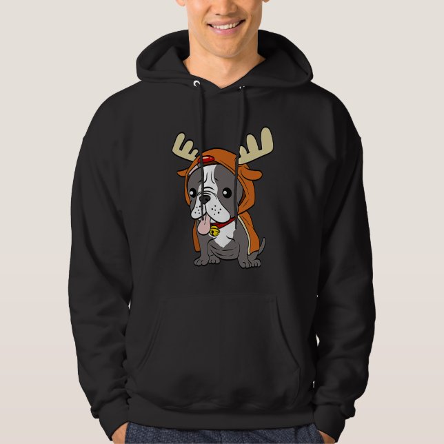 French Bulldog Dressed Up Reindeer Dogs Xmas Hoodie (Vorderseite)