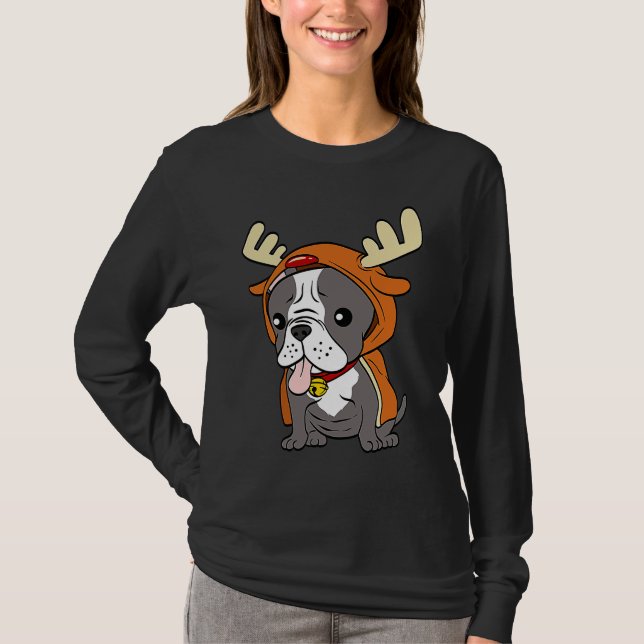 French Bulldog Dressed Up Reindeer Dogs Xmas T-Shirt (Vorderseite)