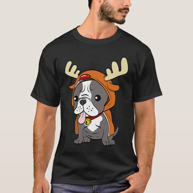 French Bulldog Dressed Up Reindeer Dogs Xmas T-Shirt (Vorderseite)