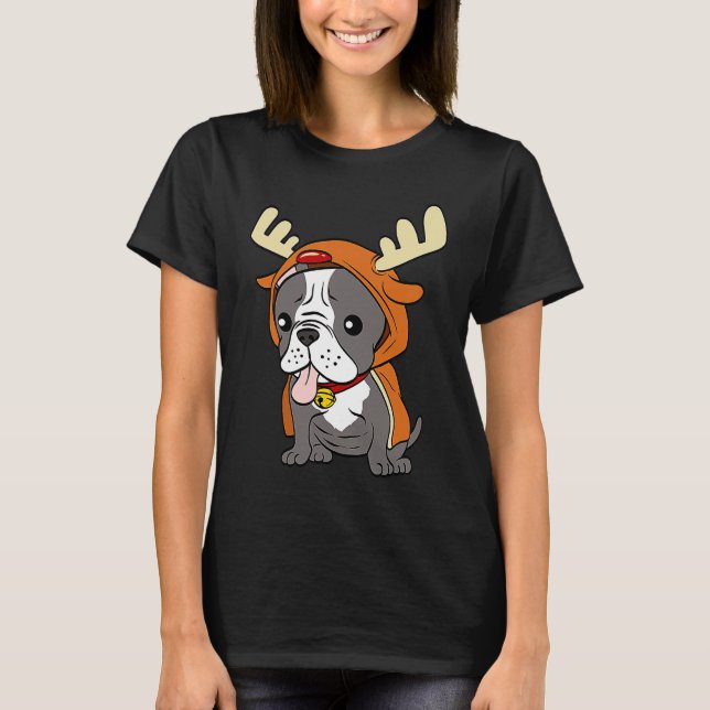 French Bulldog Dressed Up Reindeer Dogs Xmas T-Shirt (Vorderseite)