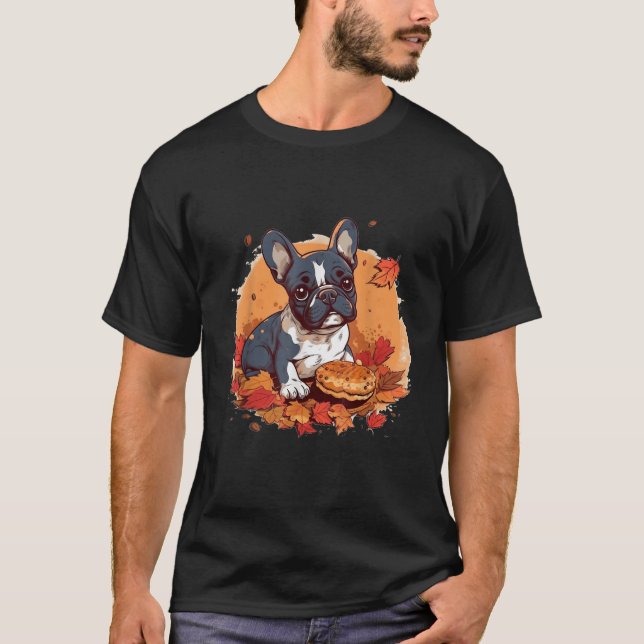 French Bulldog Eating Pumpkin Thanksgiving Day Dog T-Shirt (Vorderseite)