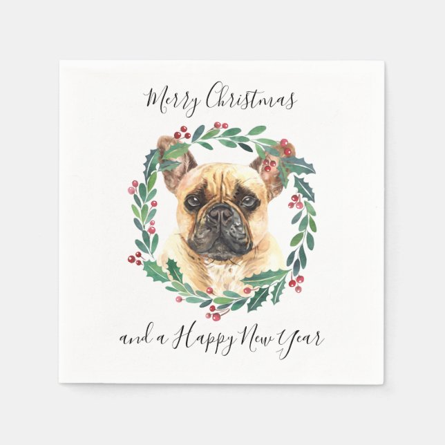 French Bulldog Elegant Dog Frohe Weihnachten Serviette (Vorderseite)