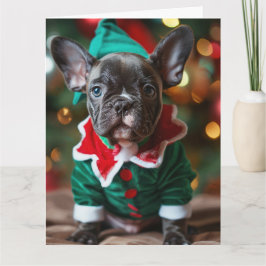 French Bulldog Elf Puppy Christmas Card Karte