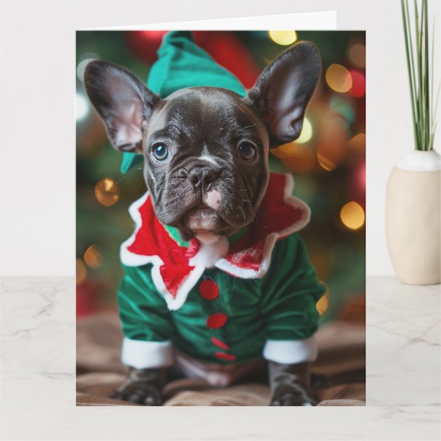 French Bulldog Elf Puppy Christmas Card Karte (Vorderseite)